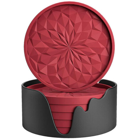 Coupes à dessert en silicone avec supports, lot de 6, dessous de verre pour boissons chaudes ou froides, antidérapants, antiadhésifs, plateau profond, rouge