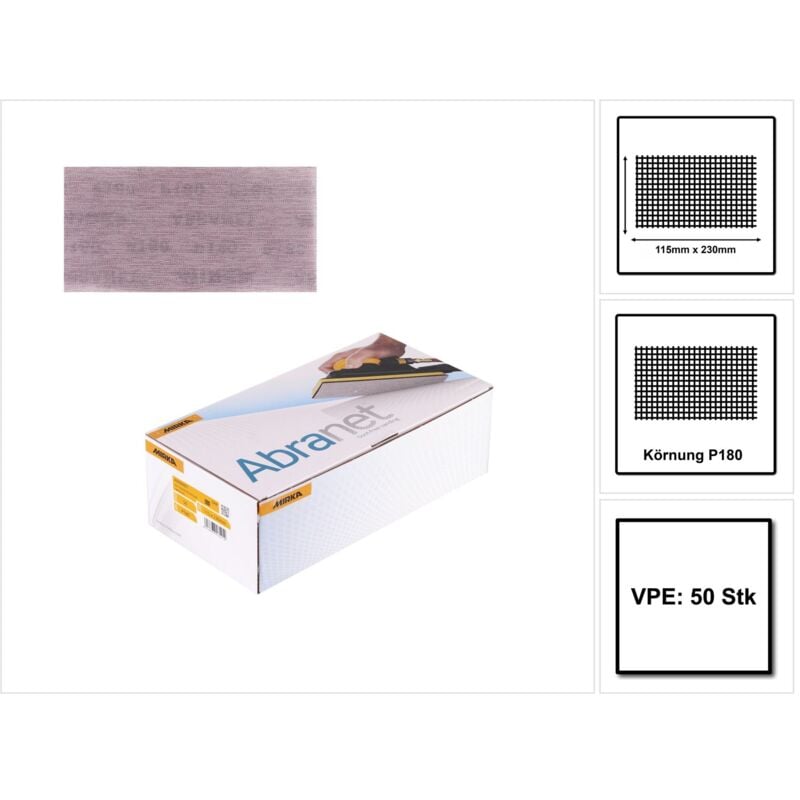 Boîte 50 coupes abrasives auto-agrippantes Abranet 115 x 230 mm Mirka Grain: 180