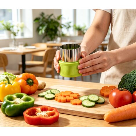 Coupes emporte-pièce en acier inoxydable résistant, lot de 12 pièces couleur verte, outil de découpe polyvalent pour légumes et fruits, pratique pour cuisine domestique, design sain et durable