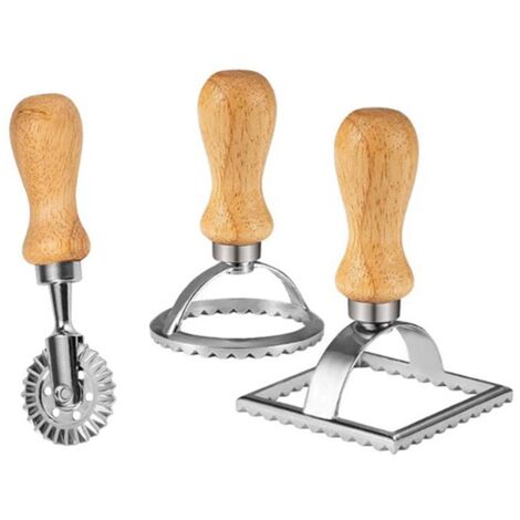 Coupeur de tampons à raviolis, moule avec manche en bois et bord cannelé, accessoire de cuisine pour presse à pâtes