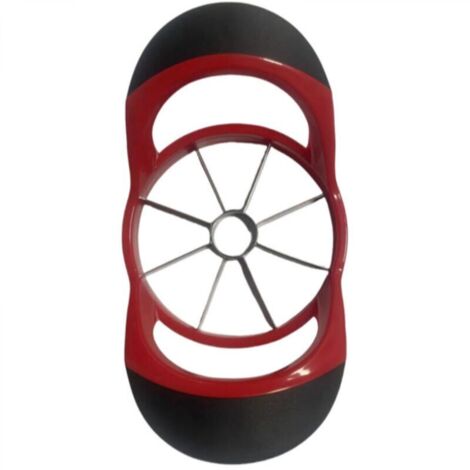 Coupez une pomme de 20 x 10 cm (noire et rouge) en 8 tranches. Utilisez une assiette à fruits, un vide-pomme et une trancheuse à fruits.