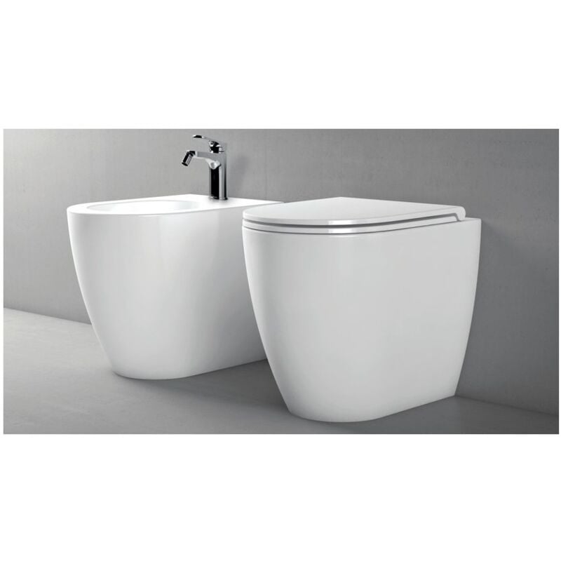 Paire de sanitaires filomuro blanc brillant en céramique 35x53 cm - Azzurra Ceramica Comoda - Senza coprivaso