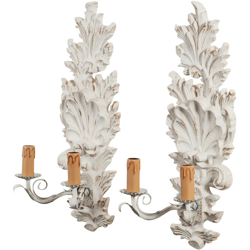 Biscottini - Couple of lamps Shabby in wood and iron finish white antiqued Made In Italy