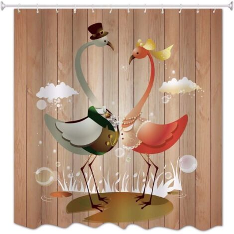 Couple Oiseaux Planches en Bois Plancher Imprimer Rideaux De Bain Résistant À La Moisissure Imperméable À l'eau pour Accessoires180x180 cm