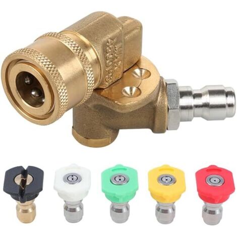 Coupleur Pivotant pour Nettoyeur Haute Pression avec 5 Embouts de Pulvérisation, Rotation à 90 Degrés, 4500 PSI, Déconnexion Rapide de 1/4", Fixation pour Nettoyeur de Gouttière