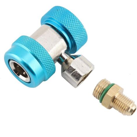 Coupleur rapide, adaptateur de coupleur de climatisation à connecteur rapide bas/haut R134 A/C + noyau de Valve d'extracteur(Attache rapide côté bas: bleu)