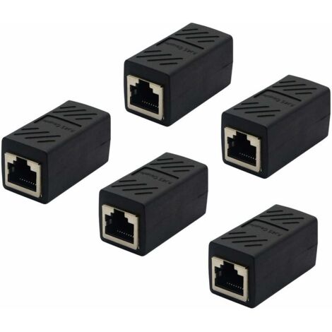 Coupleur RJ45, extension de câble Ethernet reliée à un adaptateur LAN femelle à connecteur d'extension femelle， est compatible avec le réseau Cat7 Cat6a Cat5a (paquet de 5) Noir