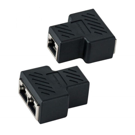 Coupleur RJ45 [Lot de 2], Connecteurs répartiteurs RJ45, Adaptateur répartiteur Ethernet 1 vers 2, Double prise, Rallonge de câble Ethernet LAN, RJ45 1 femelle vers 2 femelles (Noir)
