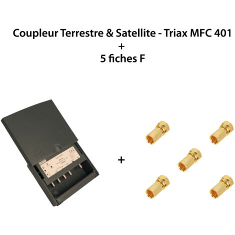 Coupleur Terrestre & Satellite - Triax MFC 401 + 5 fiches F - 4 Entrées, 1 sortie, FM / DAB-VHF / UHF / SAT, Filtre LTE 700