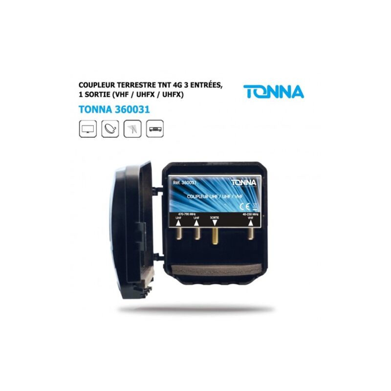 ME - Coupleur terrestre tnt (vhf / uhfx / uhfx) 3 Entrées, 1 sortie, Filtre 4G , Mâts blindés à Connecteurs f 470 / 800 mhz Intérieur