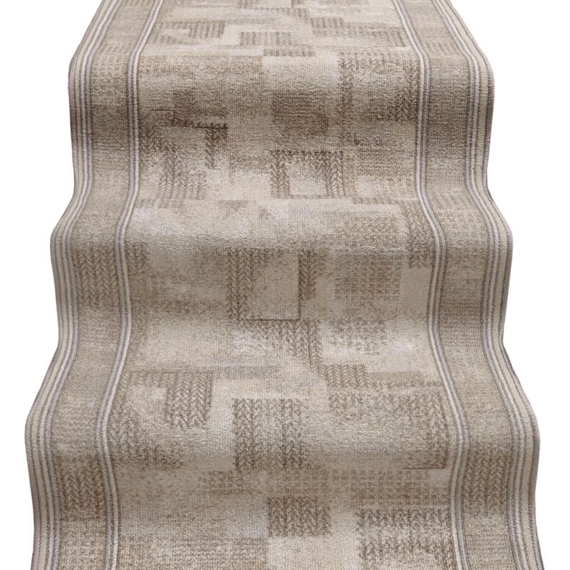 Coureur d'Escalier Antidérapant Bordé Entrée Cuisine Style Dégradé Beige - 67x240 Cm