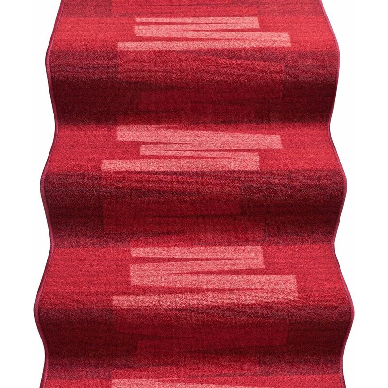 Coureur D'escalier Bordé Couloir Entrée Tapis Cuisine Marches Pas Bordeaux Zig Zag - 67x650 cm