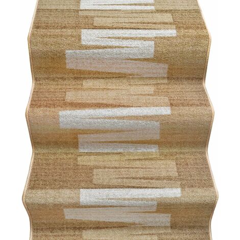 Coureur D'escalier Bordé Couloir Entrée Tapis Cuisine Marches Pas Beige Zig Zag - 67x40 cm
