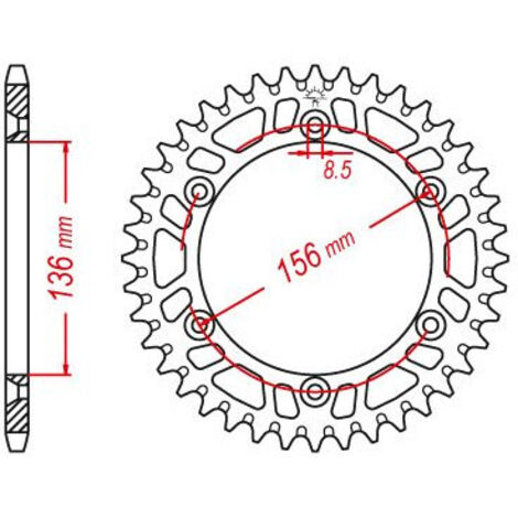 Couronne Alu TT Gas Gas Rouge - 520 - 48 Dents - Made in Germany