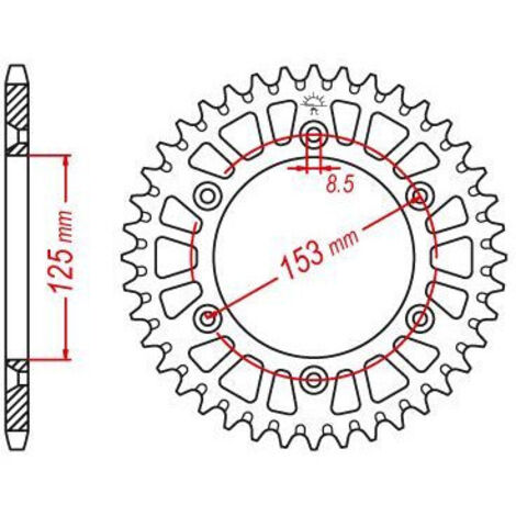 Couronne Alu TT Honda Rouge - 520 - 48 Dents - Similaire JTA210 - Made in Germany Trous Fraisés