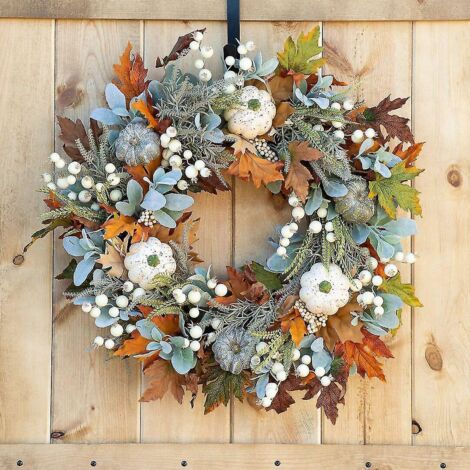 Couronne d'automne artificielle et guirlande de feuilles de citrouille pour la décoration intérieure et extérieure de Thanksgiving