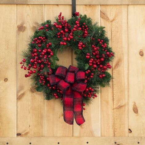 Couronne de baies rouges, couronne de Noël suspendue à la porte, décoration murale de vacances, accessoires d'arrangement