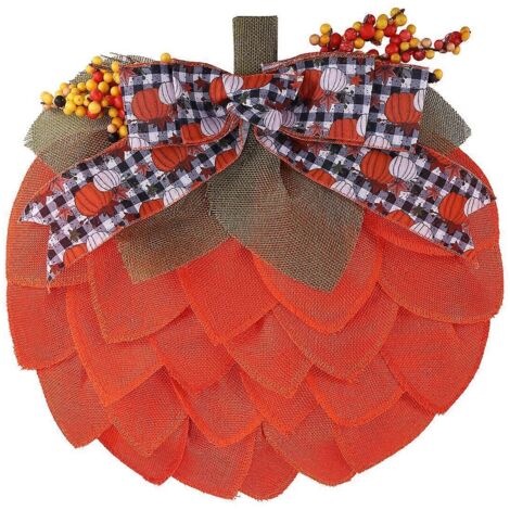 Couronne de citrouilles de ferme, suspension de porte citrouille en toile de jute et filet citrouille--