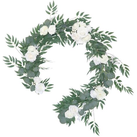 Couronne de fausse vigne en rotin, guirlande suspendue, blanc et vert, pour la décoration de table, de porte d'entrée ou pour un mariage. Cadeau idéal.