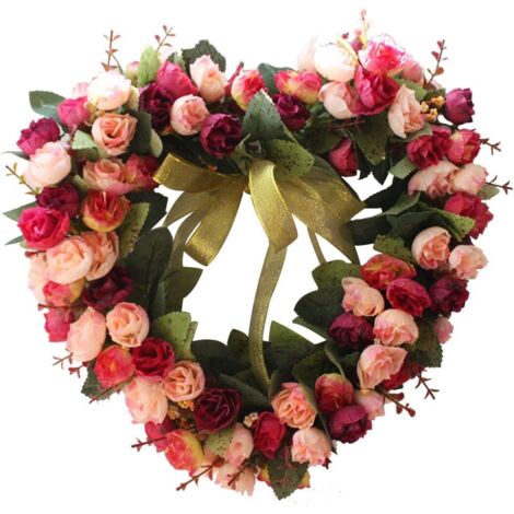 Couronne de Fleurs artificielles en Soie en Forme de cœur 35 cm