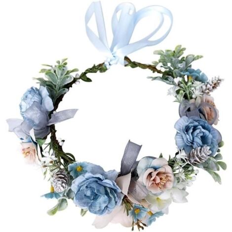 Couronne de fleurs bleues pour femmes et filles - Style bohème - Pour fête de mariage - Pour la plage