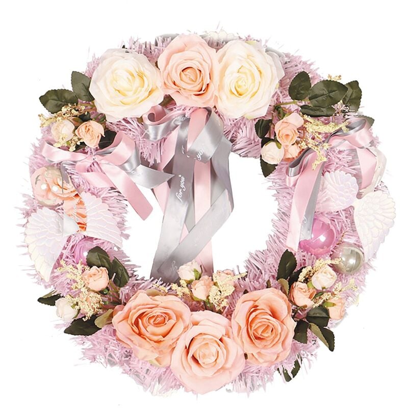 Couronne de Fleurs de Rose Artificielle Couronne de Saint Valentin pour Porte D'EntréE Mur FenêTre FêTe de Mariage Maison Printemps DéCor