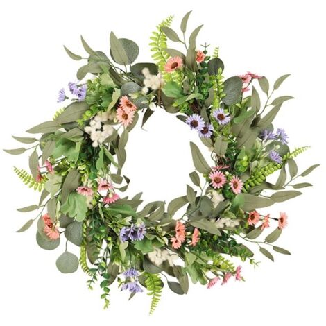 Couronne de fleurs simulées, couronne de marguerite d'eucalyptus/vigne/diamètre extérieur élargi 50 cm/(35x35x5,290)
