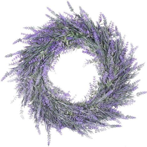 Couronne de lavande artificielle de 45 cm (18 pouces) - Fausse couronne de fleurs de lavande pour