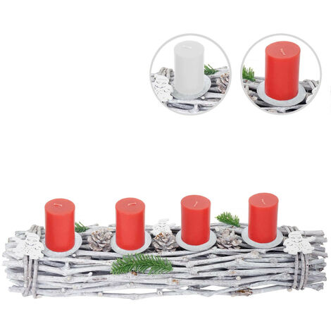 Couronne de l'avent, bois, 60x16x9cm, blanc-gris, bougies blanches