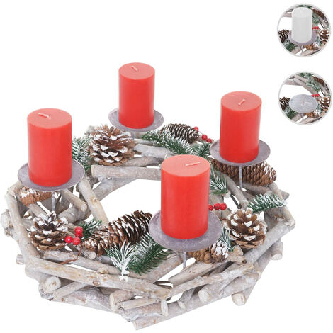 Couronne de l'avent, bois, rond Ø 35cm, blanc-gris - bougies blanches