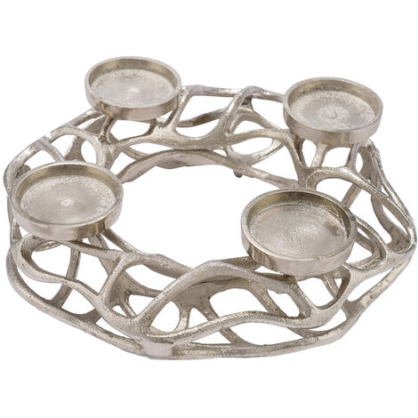 Couronne de l'Avent en aluminium pour 4 bougies - Ø 28 cm - bougeoir en argent