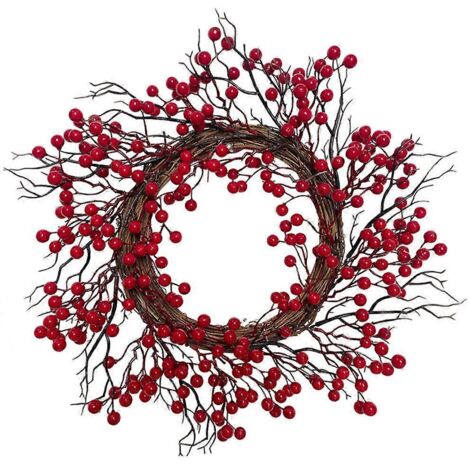 Couronne de Noël 10 Pouces avec Baies Rouges, Décoration de Porte d'Entrée Festive