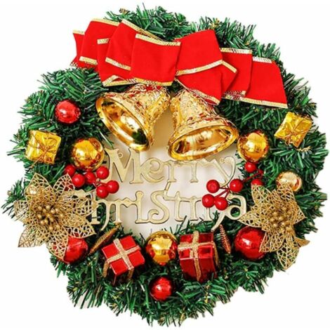 Couronne de Noël 12 Inch rouge et doré avec baies pour décoration de porte de fête de Noël (B)