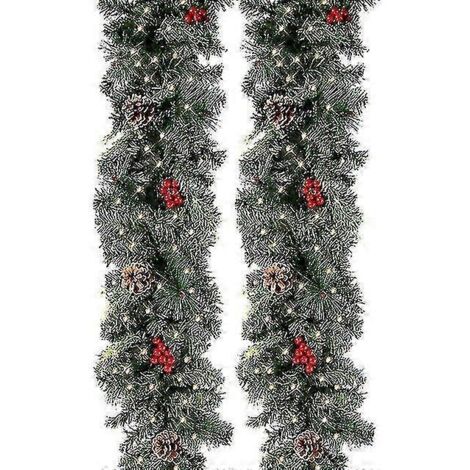 Couronne de Noël artificielle avec pommes de pin et baies rouges, guirlande idéale pour cheminées, escaliers et portes d'entrée. Décoration de Noël pour le Nouvel An. 2,7 m, 50 LED.