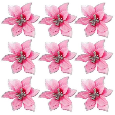 Couronne de Noël artificielle de 50 poinsettias de 12,7 cm (rose)