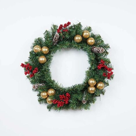 Couronne de Noël artificielle décorée Cloche suspendue aux fruits à trois feuilles 4646, tenture murale