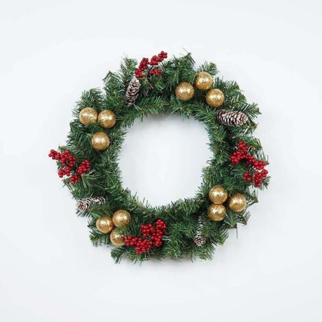 Couronne de Noël artificielle décorée Cloche suspendue aux fruits à trois feuilles 4646, tenture murale