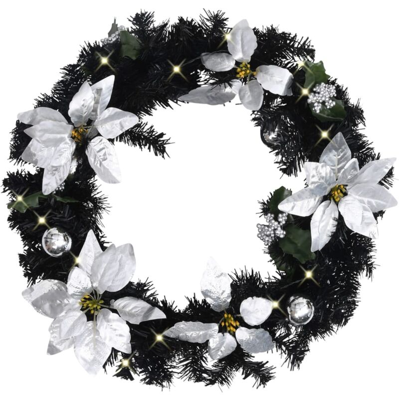 Vidaxl - Couronne de Noël avec lumières led Noir 60 cm pvc