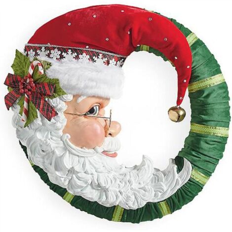 Couronne de Noël, couronne de Père Noël de 35,5 cm, couronne de Noël pour porte d'entrée, couronne de Noël pour décorations de Noël, décoration de porte d'entrée, décoration murale (Père Noël)
