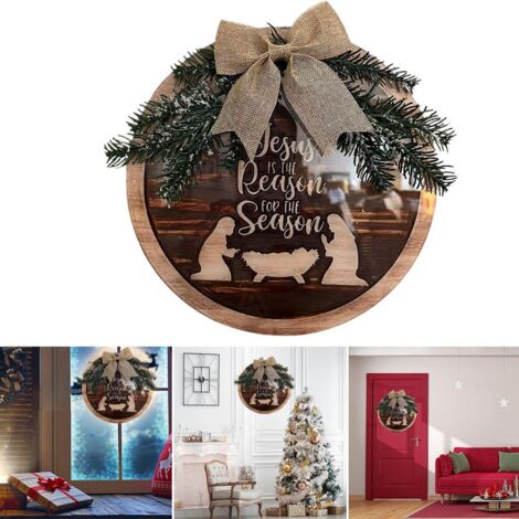 Couronne de Noël Crèche pour Porte d'Entrée Extérieure Intérieure Mur Fenêtre Décor