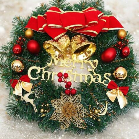 Couronne de Noël de 30 cm, couronne de porte avec boules de Noël, fleurs et baies, idéale pour la décoration murale.