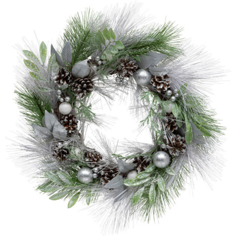 Couronne de Noël déco Vert Argent effet Givré D 46 cm - Feeric Christmas