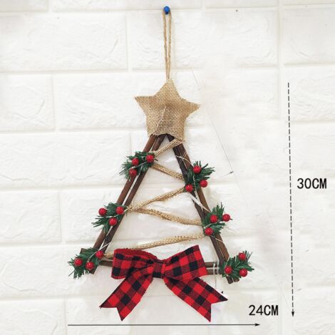 Couronne de Noël Décor Lumières LED Guirlande Pendentif Rotin