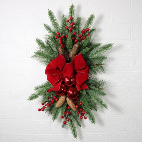 Couronne de Noël Décoration de Noël Escaliers Arc rouge Décoration de maison Pendentif floqué de Noël Décoration de porte d'entrée de Noël