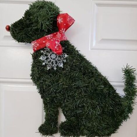 Couronne de Noël décorative, décoration de Noël pour le jardin – Chien flocon de neige accroupi – RAPANDA