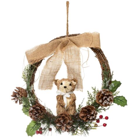 Couronne de Noël en Bois décoré avec animal D 30 cm - Feeric Christmas