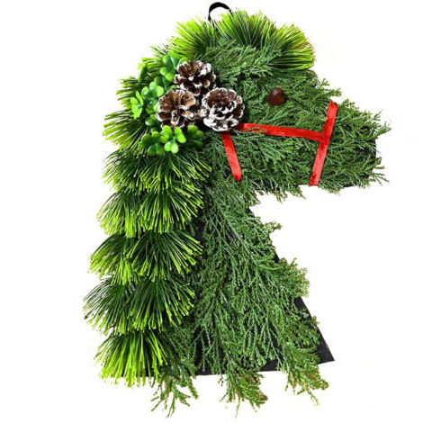 Couronne de Noël en forme de tête de cheval, décoration murale pour les vacances à la ferme, couronne suspendue à la porte de Noël