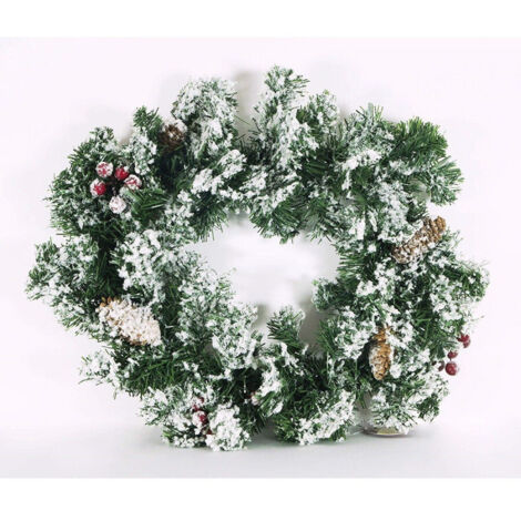 Couronne De Noël Gui Pomme De Pin Rouge Baies Blanc 40 Cm Décorations