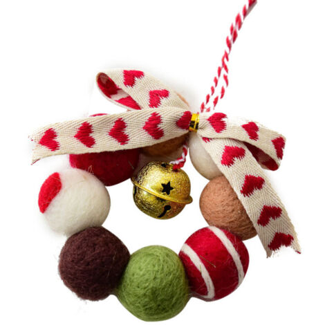 Couronne de Noël miniature en feutre faite à la main, ornée de clochettes et de nœuds, décoration de Noël à faire soi-même, décoration festive pour la maison.