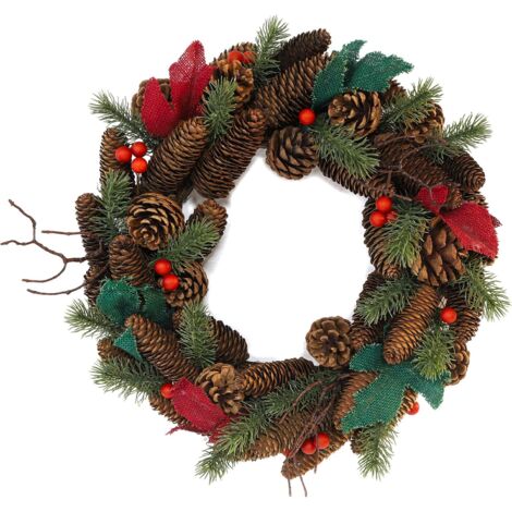 Couronne de Noël naturelle avec cônes et fruits rouges - Décorations de Noël